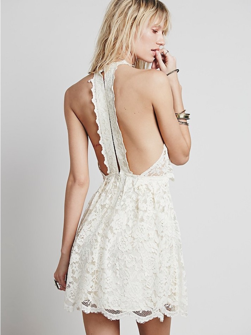 Free People Lost in a Dream Halter Dress Antique Ivory Size 2 | Boho - Picture 2 of 6